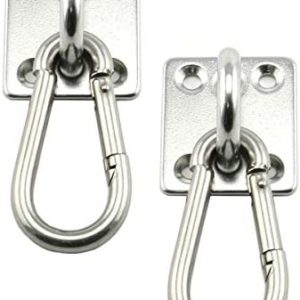 Lind Kitchen 2-Pack M6 Ceiling & Wall Mount Hanging Hardware Fitting Set 304 Stainless Steel Heavy Duty Square Pad Eye Hook Plate + Snap Hook for Yoga Hammock Swing Marine Boat Application