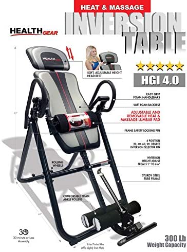 Health Gear HGI 4.0 Patent Pending Deluxe Heat & Vibration Massage Inversion Table, Grey - Image 2