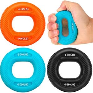 MoKo Hand Grip Exerciser Strengthener Ring, 3 Pack Finger Physical Hand Gripper Wrist Forearm Workout Trainer Silicone Gripper for Hand Exercising (20/30LB,30/40LB,40/50LB)/(40/50LB,50/60LB,70/80LB)