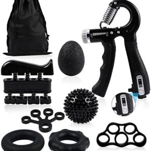 8 Pack Hand Grip Strengthener Kit with Counter,Hesento Grip Strength Trainer,Adjustable Hand Gripper Forearm Strengthener,Hand Strengthener,Finger Stretcher,Grip Ring & Stress Relief Ball for Athletes