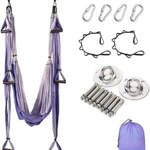 MQSS Antigravity Yoga Hammock, Yoga Swing with Mounting Kit, Aerial Yoga Hammock/Sling/Inversion Tool for Relieve Back Pain, Air Yoga Inversion Exercises Gradient Purple