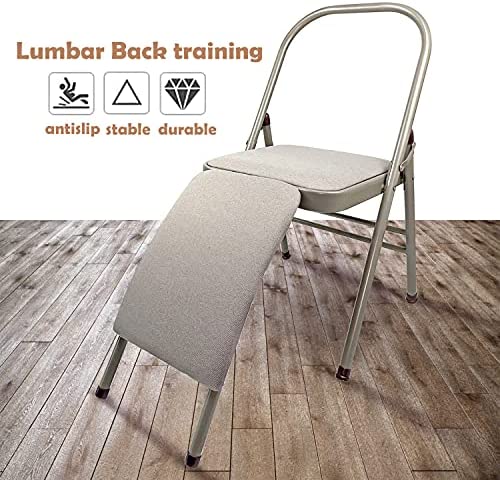 Nisorpa Yoga Auxiliary Foldable Chair with Lumbar Back Support Balance Handstand Training Tool, Yoga Equipment Metal Folding Chair, Grey - Image 5