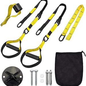 Bodyweight Resistance Training Straps, JIYUNTOO Suspension Training System, Full Body Workouts Trainer Kit for Home Travel Outdoors, Include Door Anchor and Wall Anchor