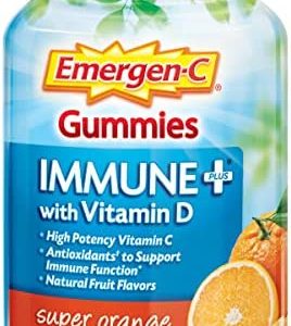 Emergen-C Immune+ Immune Gummies, Vitamin D plus 750 mg Vitamin C, Immune Support Dietary Supplement, Caffeine Free, Gluten Free, Super Orange Flavor - 45 Count