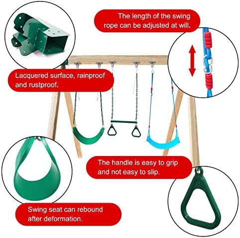 Perantlb 2 Pcs DIY Swing Set Bracket with 6 Heavy Duty Hangers,2 Swing Seat,1 Ring Trapeze Bar,All Mounting Hardware Included(Wood not Included) - Image 3