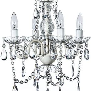 The Original Gypsy Color 4 Light Crystal White Hardwire Flush Mount Chandelier H17.5”xW15”, White Metal Frame with Clear Glass Stem and Clear Acrylic Crystals & Beads That Sparkle Just Like Glass