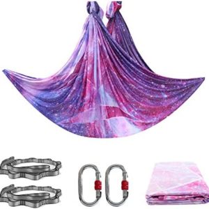PRIOR FITNESS 5M Aerial Yoga Hammock Yoga Swing Set Premium Nylon Aerial Silk Fabric Yoga Strap Accessory with Carabiner, Daisy Chain for Bodybuilding,Workout, Indoor, Outdoor Rainbow