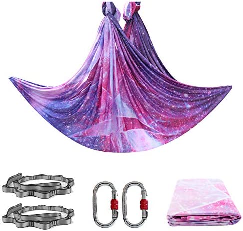 PRIOR FITNESS 5M Aerial Yoga Hammock Yoga Swing Set Premium Nylon Aerial Silk Fabric Yoga Strap Accessory with Carabiner, Daisy Chain for Bodybuilding,Workout, Indoor, Outdoor Rainbow
