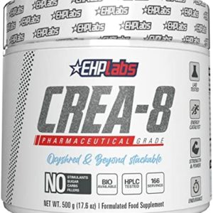 EHPlabs CREA-8 Creatine Monohydrate Powder - Creatine Powder for Building Lean Muscle Mass, Improves Strength & Power, Supports Brain Health - 100 Servings (500g)