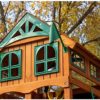 Gorilla Playsets 01-1066-Y Outing Wood Swing Set with Wood Roof and Trapeze Arm - Yellow Slide - Image 3