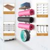 Yoga Mat Holder Wall Mount, Yoga Mat Storage Rack with 8 Detachable Stands, Adjustable Wall Organizer with Wood Floating Shelf & 4 Hooks for Hanging Foam Roller and Resistance Band at Home Gym - Image 2