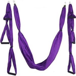 QueenLine Full Set 6 Handles Anti-Gravity Aerial Yoga Ceiling Hammock Flying Swing Trapeze Yoga Inversion Device Home Gym Hanging Belt Violet with Purple China