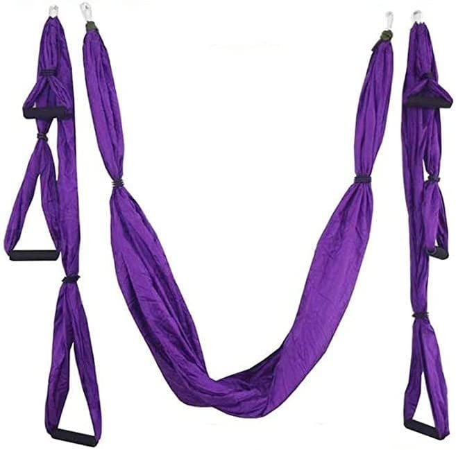 QueenLine Full Set 6 Handles Anti-Gravity Aerial Yoga Ceiling Hammock Flying Swing Trapeze Yoga Inversion Device Home Gym Hanging Belt Violet with Purple China