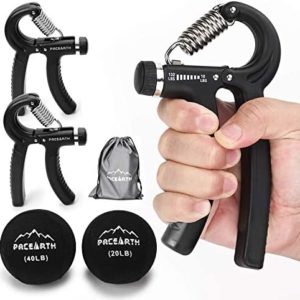 PACEARTH Hand Grip Strengthener Workout Kit, (4 Pack )Forearm Grip, 10-132lbs Adjustable Resistance Grip Strength Trainer with Stress Relief Grip Ball for Athletes, Musicians, Injury Recovery