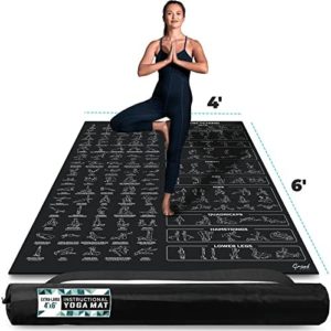 Extra-Large 6' x 4' Instructional Yoga Mat with Poses Printed On It - 2X Wider & Thicker than Regular Workout Mats - 150 Illustrated Yoga Poses and Stretches - Wide, Non-Slip, Barefoot Exercise Mat