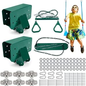 Perantlb 2 Pcs DIY Swing Set Bracket with 6 Heavy Duty Hangers,2 Swing Seat,1 Ring Trapeze Bar,All Mounting Hardware Included（Wood not Included）
