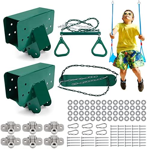 Perantlb 2 Pcs DIY Swing Set Bracket with 6 Heavy Duty Hangers,2 Swing Seat,1 Ring Trapeze Bar,All Mounting Hardware Included(Wood not Included)