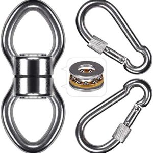 SELEWARE Silent Bearing Swing Swivel with 2 Carabiners, 360° Rotational Device Hanging Accessory for Tree Swing, Hammock Chair, Climbing Rope, Yoga, Kids Swing Swivel,1200LB Capacity