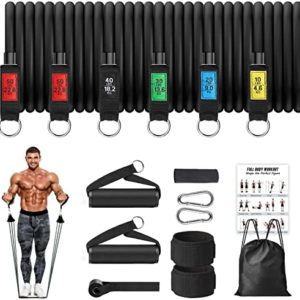Resistance Bands Set, Ezona 200lbs Heavy Exercise Bands with Handles for Men Women, Workout Bands Fitness Training Tubes with Door Anchor, Ankle Straps for Home Gym, Yoga, Physical Therapy