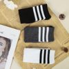 Chalier 3 Pairs Knee High Socks for Women Triple Stripe Tube Socks Knit Over the Calf Solid Color Knee Socks - Image 6