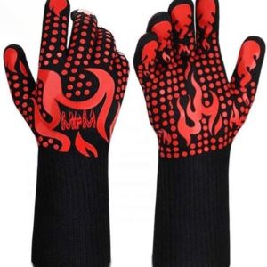 BBQ Gloves 1472℉ Extreme Heat Resistant Protective Cooking Gloves with Silicone Non-Slip Grip for BBQ Cooking/Baking/Smoker/Fireplace/Fire Pit/ Size Medium - Color is Red (Medium, Red)