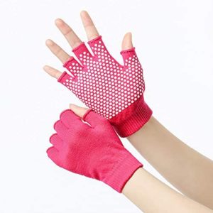 Yanfasy Lady's Open Finger Warm Five Finger Aerial Yoga Gloves Non-Slip Gloves Yoga Aids Short_Twin red