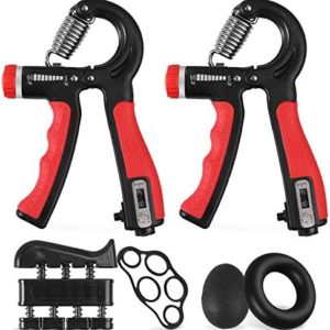 VINTEAM Hand Grip Exerciser Strengthener, 6pcs Hand Grip Strength Trainer with 5-60KG Adjustable Resistance Forearm Workout, Finger Strengthener for Hand Exercise