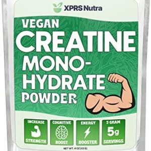 XPRS Nutra Vegan Creatine Monohydrate Powder - 113g of Premium Bulk Creatine Powder for Muscle Growth and Endurance - Vegan Friendly Instantized Creatine for Men and Women (4 oz)