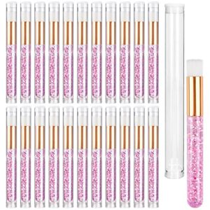 TUZAZO 40 Pieces Lash Shampoo Brushes Set - 20pcs Glitter Crystal Eyelash Extension Cleanser with 20pcs Plastic Tubes - Nose Pore Deep Cleaning Brush for Blackhead Removing Facial Cleansing (Pink)