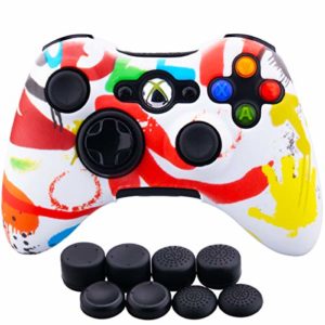 9CDeer 1 Piece of Silicone Water Transfer Protective Sleeve Case Cover Skin + 8 Thumb Grips Analog Caps for Xbox 360 Controller, Spray-Painting