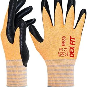 DEX FIT Nitrile Work Gloves FN330; Firm Non-Slip Grip; Thin & Lightweight; Durable & Foam Coated; Touchscreen Compatible; 3D-Comfort Fit; Machine Washable, Orange XS (6) 3 Pairs