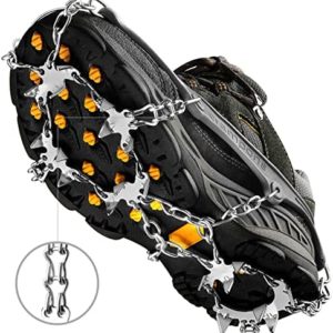Crampons Ice Cleats Traction Snow Grips for Boots Shoes Women Men Kids Anti Slip 19 Stainless Steel Spikes Safe Protect for Hiking Fishing Walking Climbing Mountaineering