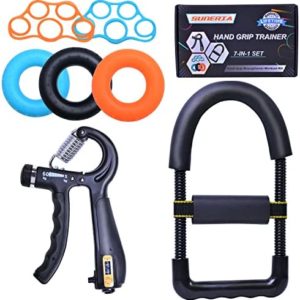 SUNERIA Hand Grip Strengthener (7 Pack) Forearm Grip Adjustable Resistance Hand Gripper with Wrist Strengthener, Finger Stretcher, Grip Ring Exerciser