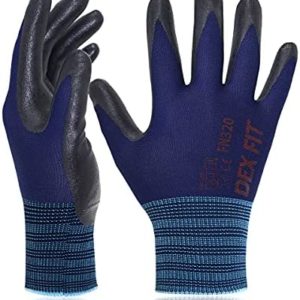DEX FIT Premium Nylon Nitrile Work Gloves FN320; Firm Non-Slip Grip; Thin & Lightweight; Durable & Foam Coated; 3D-Comfort Fit; Machine Washable, Navy L (9) 12 Pairs