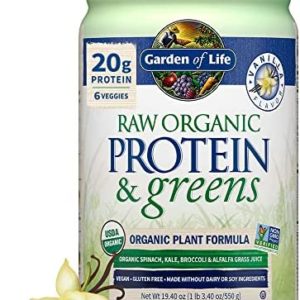 Garden of Life Raw Organic Protein & Greens - Vanilla - Vegan Protein Powder for Women and Men, Plant Protein, Pea Protein, Greens & Probiotics - Dairy Free, Gluten Free Low Carb Shake, 20 Servings