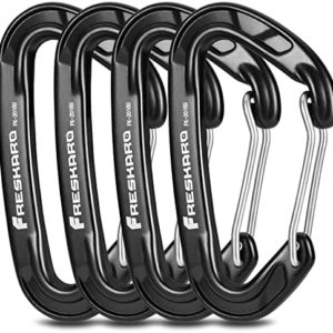 FresKaro 15kn Heavy Duty Wiregate Carabiners - for Camping Hiking or Hammocks - Aluminium Caribeaners for Backpacking and Dog Leash - Choice of Color Black, Blue, Green, Red