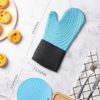 Silicone Oven Mitts and Extra Long Pot Holders Set-TREBLEWIND Oven Gloves Heat Resistant to 500℉,Kitchen Cooking Gloves Non-Slip Grip Textured Silicon Mitt,Light Blue - Image 6