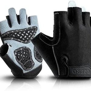 OZERO Bike Cycling Gloves Shockproof Gel Pads and Extra Grip Leather Palm - Half Finger Glove for Road Bike/Weightlifting/Workout/Motorcycle/Riding for Men and Women