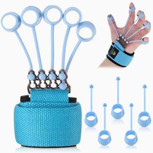 Finger Exerciser Finger Stretcher Finger Resistance Band Guitar Strength Trainer Reverse Grip Strengthener Climbing Exercise Equipment Finger Extensor Strengthener for Wrist Hand(Blue,40 LB)