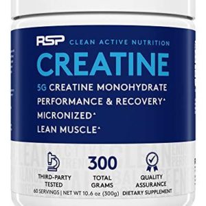 RSP Creatine Monohydrate – Pure Micronized Creatine Powder Supplement for Increased Strength, Muscle Recovery, and Performance for Men & Women, Unflavored, 10.6 Ounce