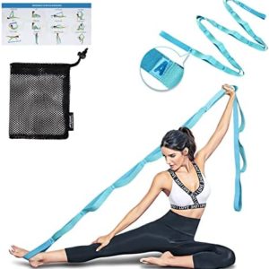 Trideer Yoga Strap Stretching Strap - 10/12 Loops Non-Elastic Stretch Strap, Perfect Home Workout Stretching Out Strap, Yoga Stretching Strap for Rehabilitation, Pilates, Dance