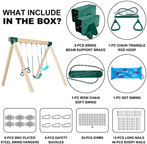 Perantlb 2 Pcs DIY Swing Set Bracket with 6 Heavy Duty Hangers,2 Swing Seat,1 Ring Trapeze Bar,All Mounting Hardware Included(Wood not Included) - Image 2