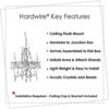 The Original Gypsy Color 4 Light Crystal White Hardwire Flush Mount Chandelier H17.5”xW15”, White Metal Frame with Clear Glass Stem and Clear Acrylic Crystals & Beads That Sparkle Just Like Glass - Image 3