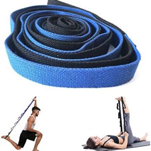 NJZYB Yoga Stretching Belt, Aerial Yoga Hammock Tension Band, Non Elastic Exercise Band with 10 Loops Adjustable, for Fitness, Pilates, Dance and Gymnastics,Blue