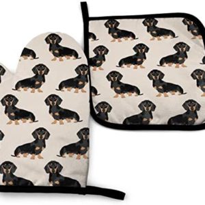 ACOGO Pet Dogs Heat Resistant Hot Oven Mitts & Pot Holders for Kitchen Gift Set with Non-Slip Textured Grip Set of 2, Oven Gloves for BBQ Cooking Baking, Grilling