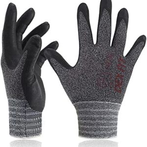 DEX FIT Nitrile Work Gloves FN330; Firm Non-Slip Grip; Thin & Lightweight; Durable & Foam Coated; Touchscreen Compatible; 3D-Comfort Fit; Machine Washable, Black Grey S (7) 12 Pairs