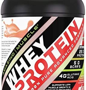 Amazing Muscle 100% Whey Protein Powder *Advanced Formula with Whey Protein Isolate Along with Ultra Filtered Whey Protein Concentrate (Strawberry, 5 Lb)