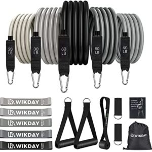 WIKDAY Resistance Bands Set 200LBS Exercise Bands Workout Bands with 5pcs Resistance Loop Bands, Handles, Door Anchor, Ankle Straps for Men & Women Body Stretching, Crossfit Training, Home Workouts