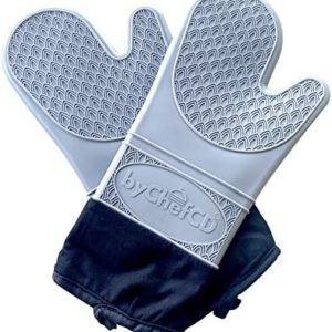 Long Silicone Oven Mitts - Silicone Mitts, Heat Resistant Mitts, Non-Slip Professional Cooking Mitts, Kitchen Potholders and Oven Mitts, Heat Resistant Grill Gloves, Oven Mitts (Grey, Large)