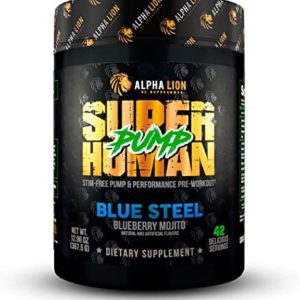 Alpha Lion Pump, Stimulant Free Preworkout, Balloon-Like Muscle Fullness Even After Your Workout (Blue Steel)